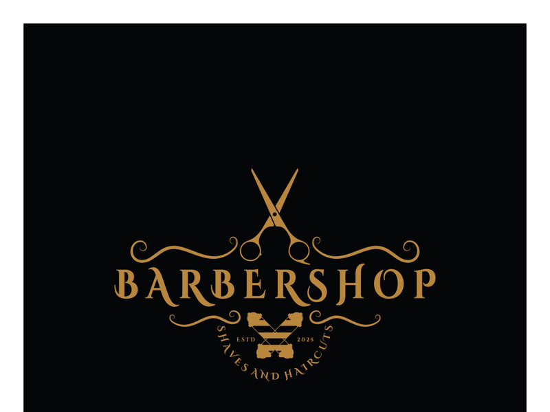 Barbershop logo vintage, retro, haircut, shaving, with scissors, shaving pole, comb, razor. for business, emblems, labels, barber shops, badges.