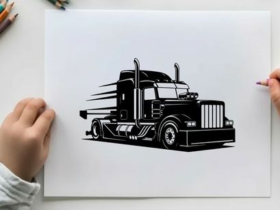 Silhouette of a semi truck with motion lines behind the trailer