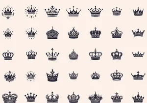 Royal Crown Silhouette, Retro King Crown Icons.