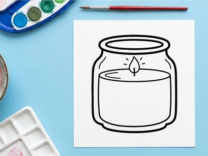 Leerer Glasbehälter mit brennender Teelichtkerze darin. Minimalistische Halloween- oder Herbstdekoration mit leuchtendem Flammeneffekt.