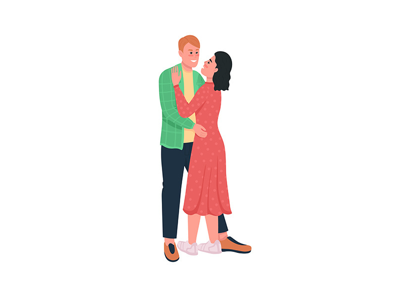 Happy hugging man and woman flat color vector detailed characters
