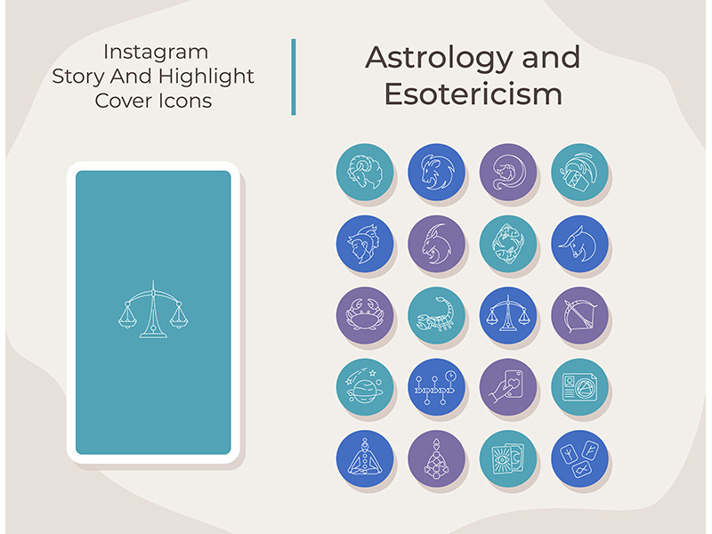 Astrology and esoterism social media story and highlight cover icons set