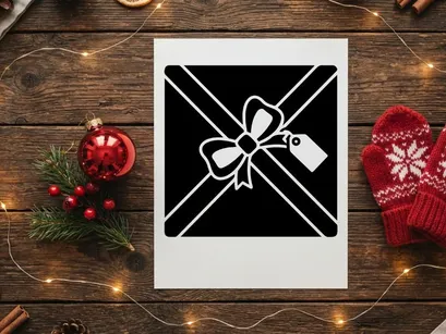 Caixa de Presente com Laço e Etiqueta para Natal ou Celebração de Feriados