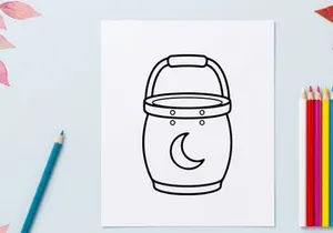 Halloween candy bucket icon. Trick or treat pail with moon symbol for holiday design.