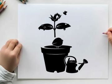 Silhouette of a potted plant with watering can preview picture