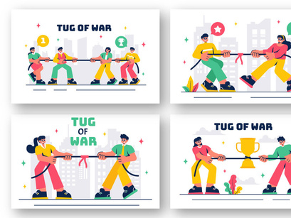 8 Business Competition Tug of War Illustration