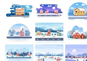 25 Christmas Winter Houses Background Vector