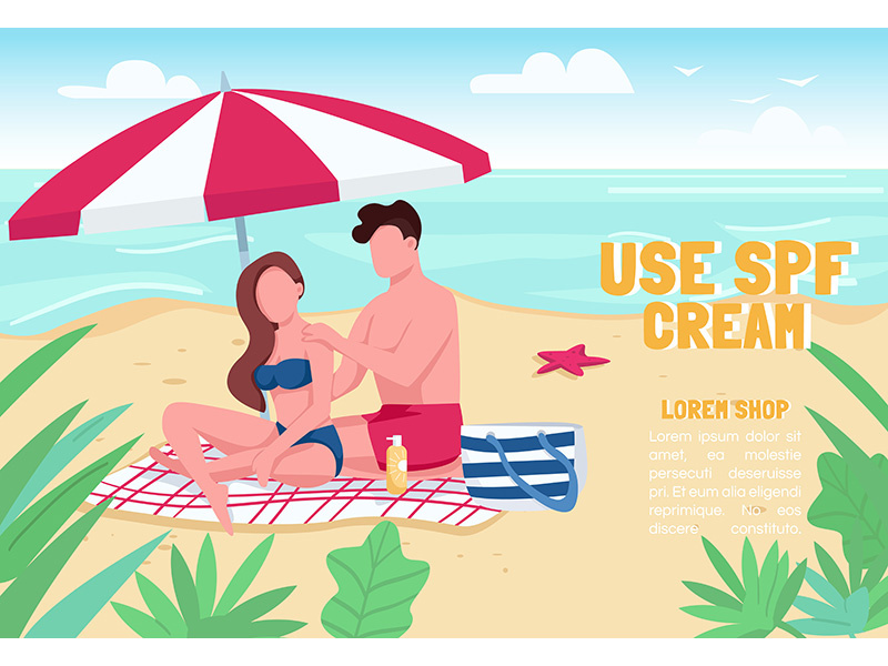 Use SPF cream banner flat vector template