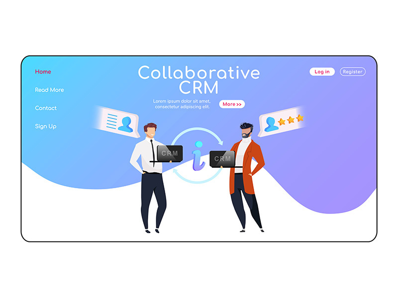 Collaborative CRM landing page flat color vector template