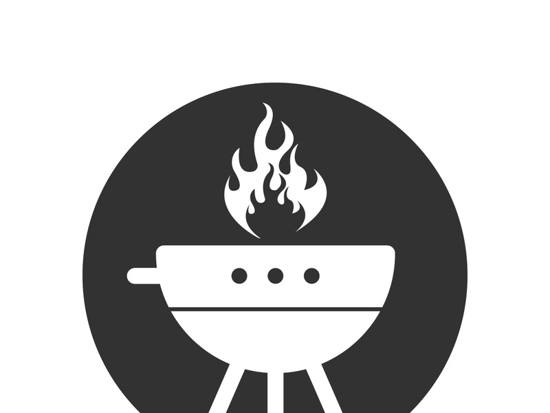 BBQ grill simple and symbol icon with smoke or steam logo vector illustration