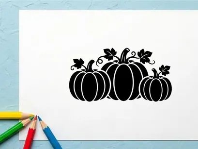 Silhouette of Pumpkins with Leaves for Fall or Halloween Decor