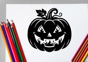 Abóbora Preta de Halloween com Face de Jack-o'-Lantern Esculpida