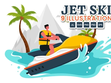 9 People Ride Jet Ski Illustration preview picture