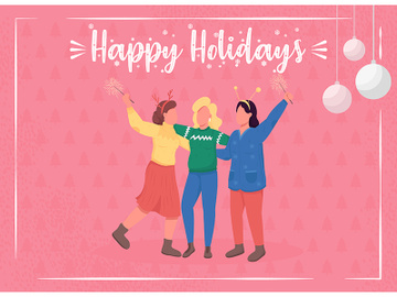 Holidays celebration greeting card flat vector template preview picture