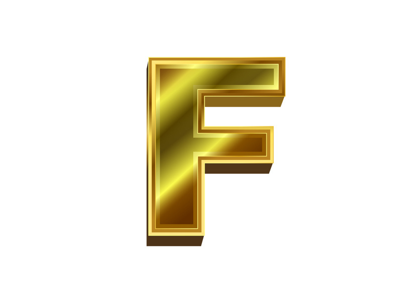 3d golden letter. Luxury gold English alphabet on white background