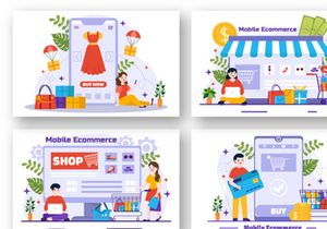 12 Mobile E-Commerce Vector Illustration
