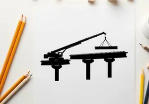 Silhouette of a construction site with a crane lifting a platform