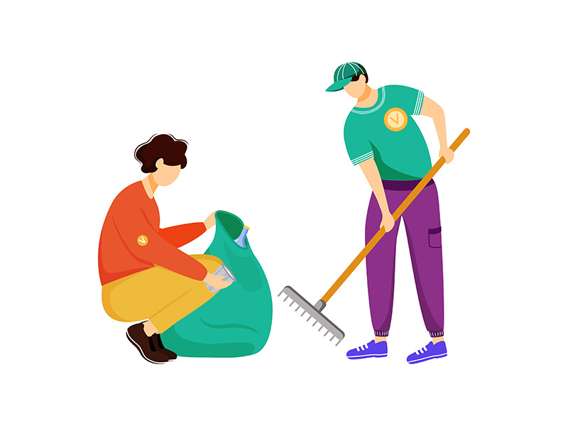 Community workerw cleaning trash flat vector illustration