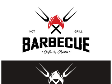 Simple Barbecue Vintage hot grill, with crossed flames and spatula. Logo for restaurant, badge, cafe and bar.vector preview picture