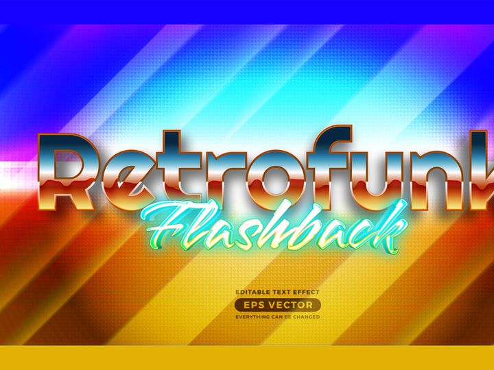 Retrofunk flashback editable text effect style with vibrant theme realistic neon light concept for trendy flyer, poster and banner template promotion
