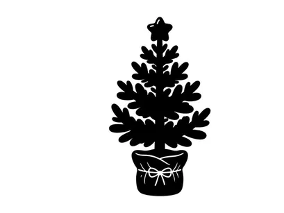 Silhouette of Christmas Tree in Pot with Decorative Bow