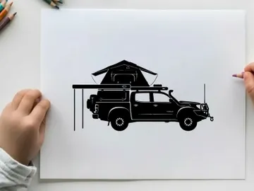 Silhouette of a truck with a rooftop tent on a white background preview picture