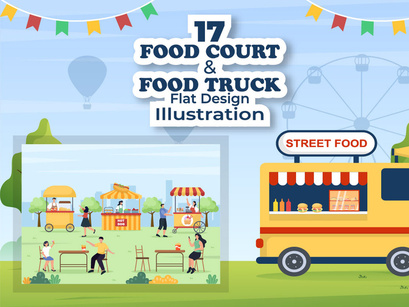 17 Food Court and Food Truck Flat Design Illustration