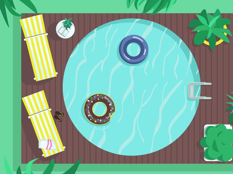 Top view round pool flat color vector illustration