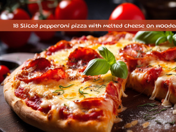 Sliced pepperoni pizza with melted cheese on wooden board preview picture