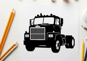 Silhouette of a large truck with a grille and wheels silhouette
