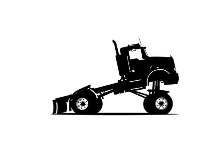 Silhouette of a snowplow truck with a large blade