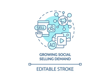 Growing social selling demand turquoise concept icon preview picture