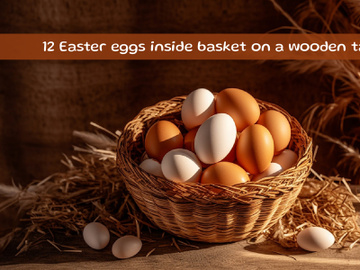 Easter eggs inside basket on a wooden table preview picture