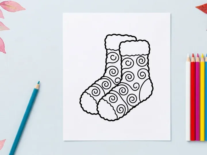 Handgezeichnete Weihnachts-Socke mit Spiralmustern und festlicher Urlaubs-Themenillustration