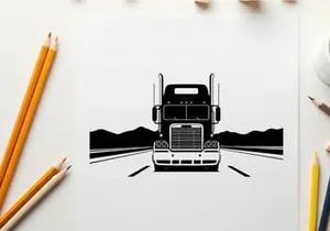 Semi truck silhouette on open road with mountains