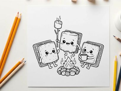 Cute marshmallow toasting campfire vector illustration flat design