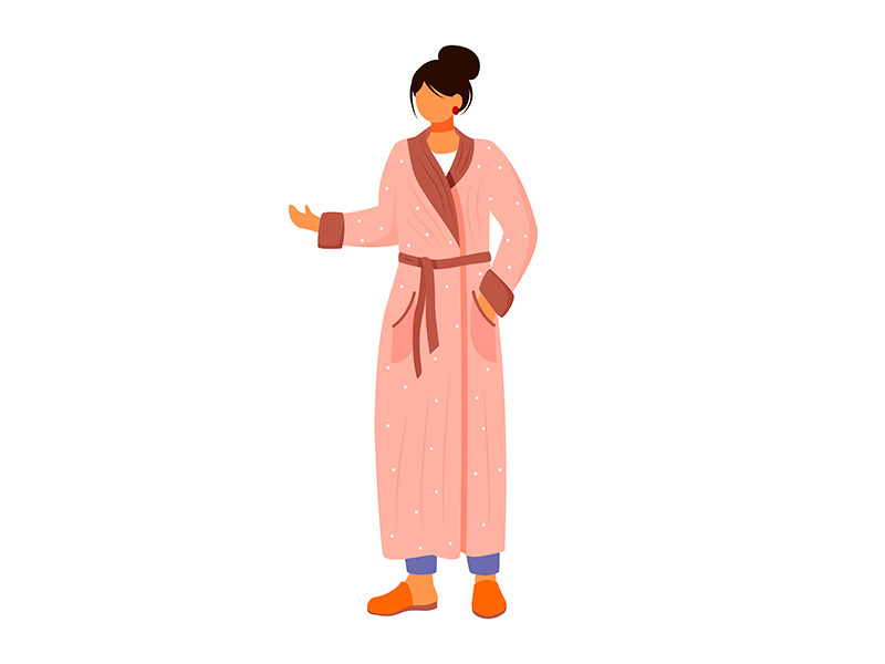 Woman in pastel bathrobe flat color vector illustration