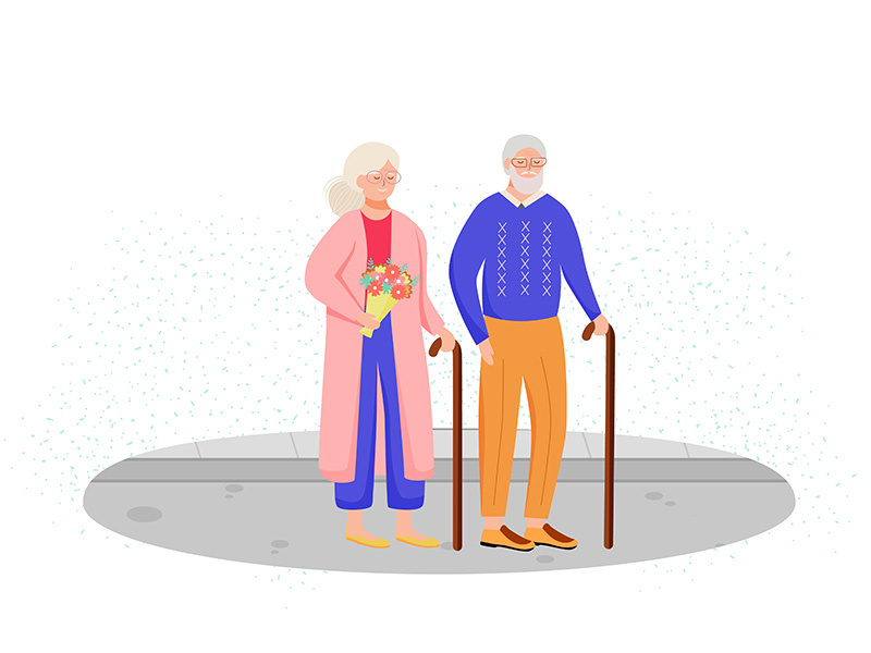 Retired people flat vector illustration