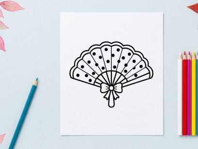 Hand-drawn Halloween paper fan decoration with polka dots. Spooky party accessory for festive autumn celebrations and DIY crafts.