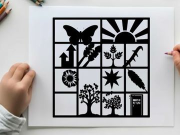 Silhouette of various objects in a grid pattern preview picture