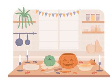 Halloween preparation at home 2D vector isolated illustration preview picture