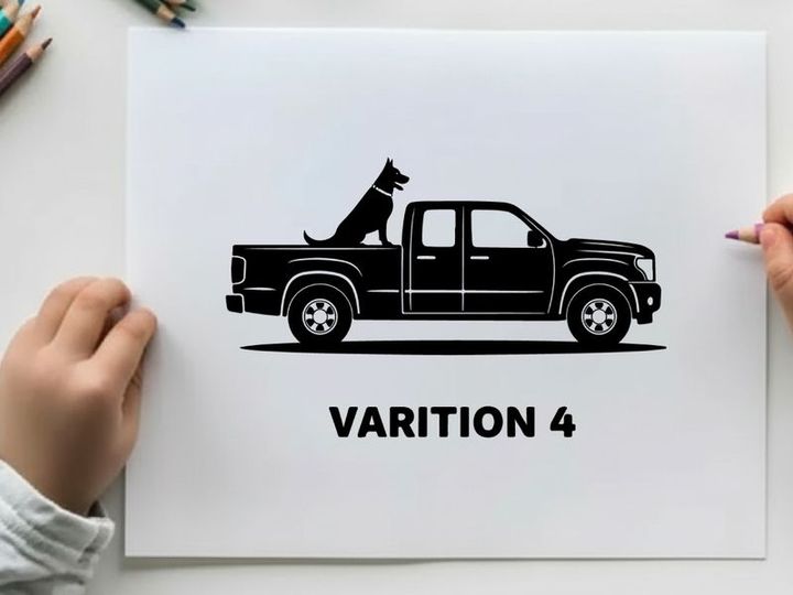 Silhouette of dog in pickup truck bed varition 4