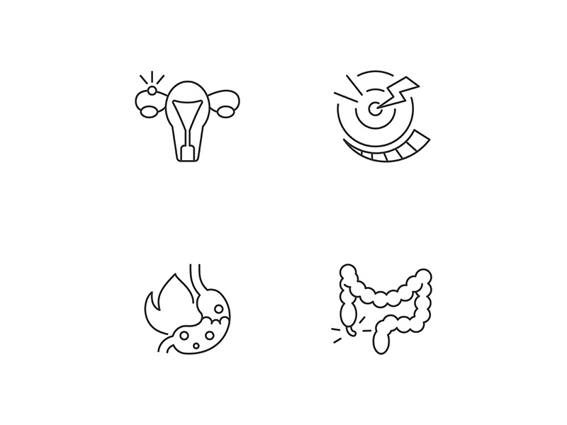 Abdominal inflammation linear icons set