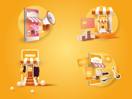 Collection e-commerce buy app, shop phone 3d mobile, store sale application online. preview picture