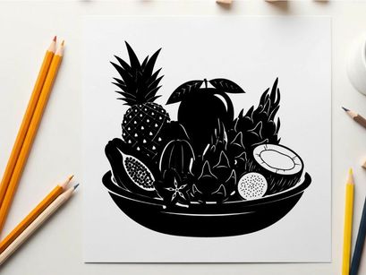 Silhouette of fresh fruit in a bowl illustration