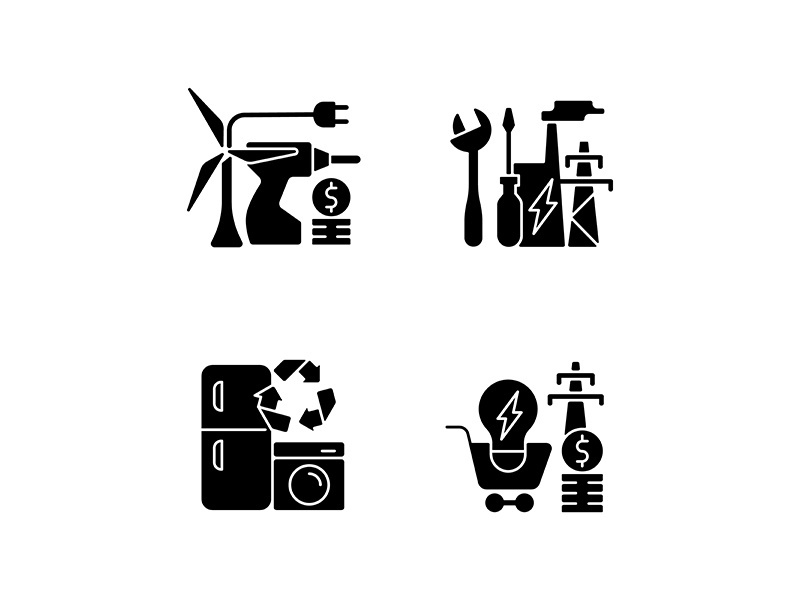 Alternative energy black glyph icons set on white space