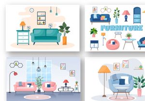 17 Home Furniture Flat Design Illustration