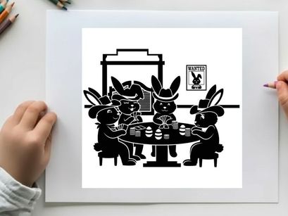 Silhouette of four rabbits playing poker in a smoke filled room silhouette