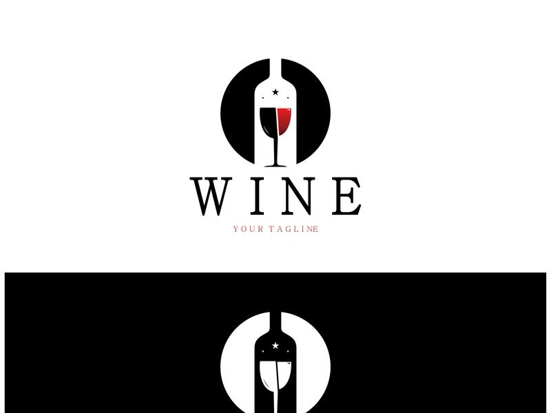 Wine logo with wine glasses and bottles.for night clubs,bars,cafe and wine shops.