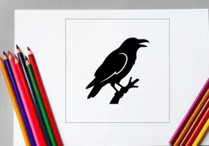 Silhouette of a Crow Perched on a Branch in Black and White